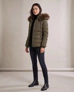Women's Puffer Jacket with Faux Fur Hood and Zip Pockets, Fitted – Tamsin