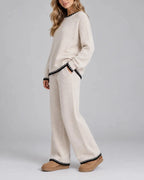 Women's Oversized Whipstitch Trim Knit Sweater and Wide Leg Pants Lounge Set – Hazel