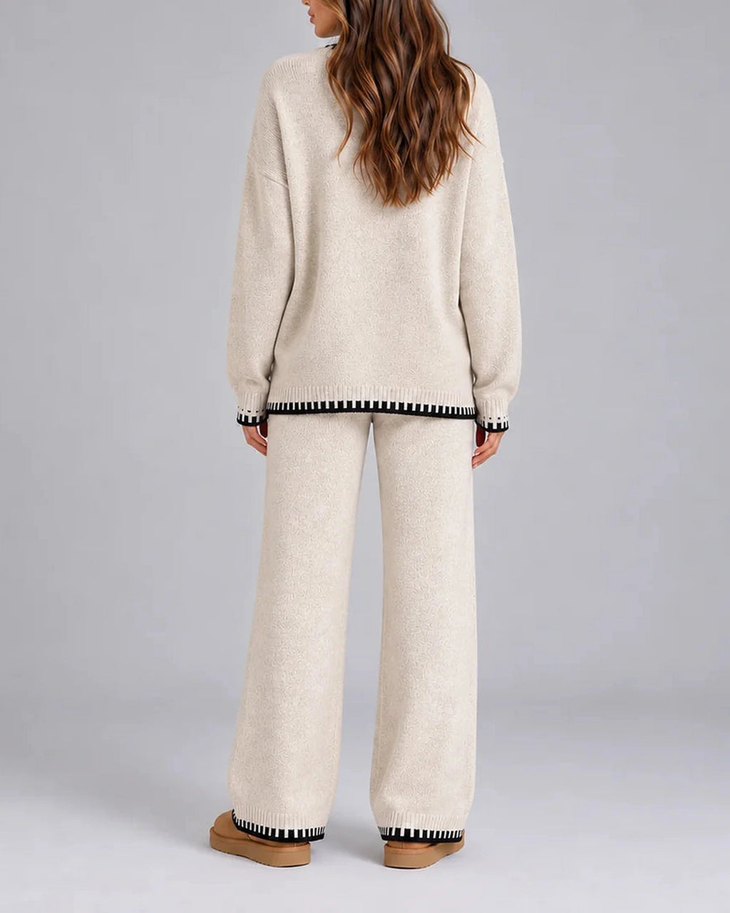 Women's Oversized Whipstitch Trim Knit Sweater and Wide Leg Pants Lounge Set – Hazel