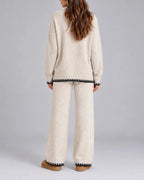 Women's Oversized Whipstitch Trim Knit Sweater and Wide Leg Pants Lounge Set – Hazel