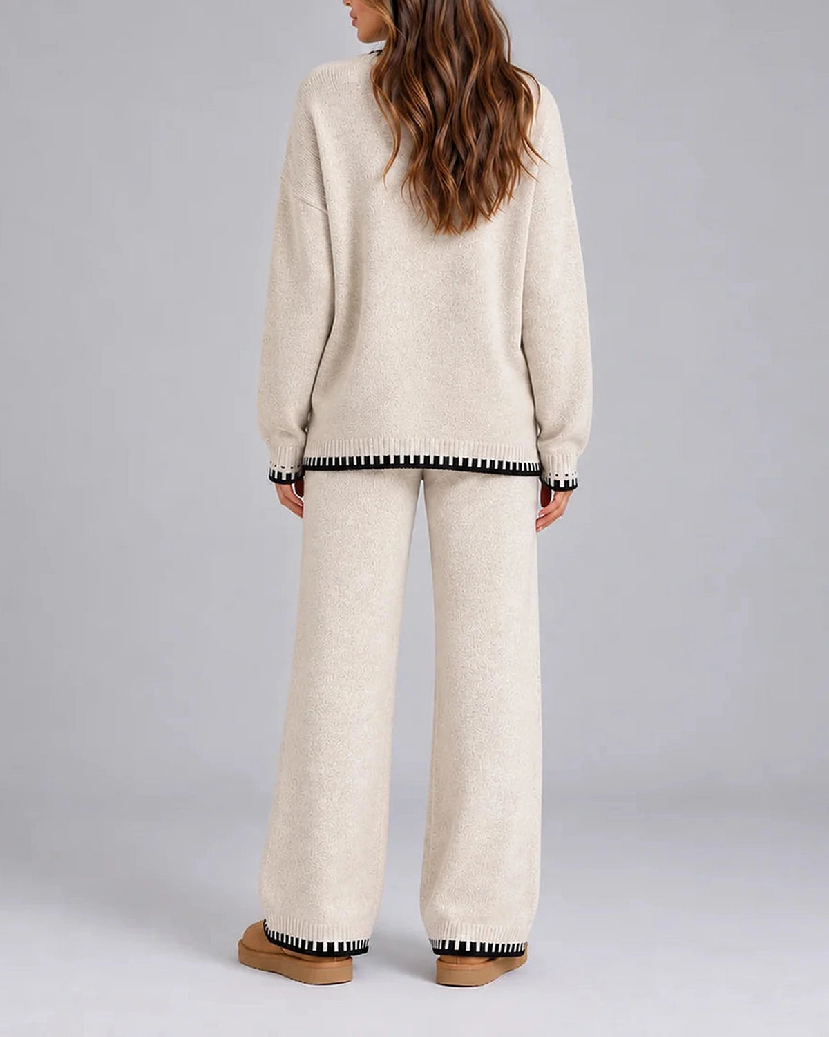 Women's Oversized Whipstitch Trim Knit Sweater and Wide Leg Pants Lounge Set – Hazel