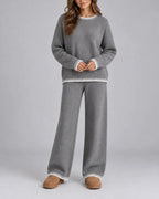 Women's Oversized Whipstitch Trim Knit Sweater and Wide Leg Pants Lounge Set – Hazel