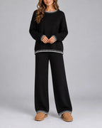 Women's Oversized Whipstitch Trim Knit Sweater and Wide Leg Pants Lounge Set – Hazel